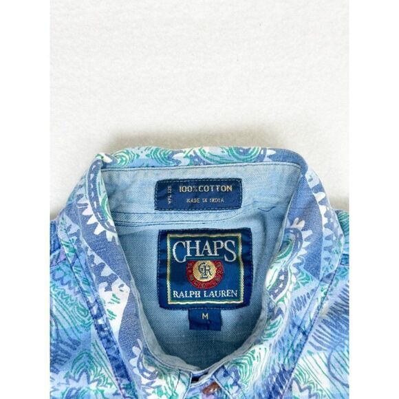 Vintage Chaps Ralph Lauren Shirt Medium Paisley Blue Purple Button Front - Picture 4 of 10